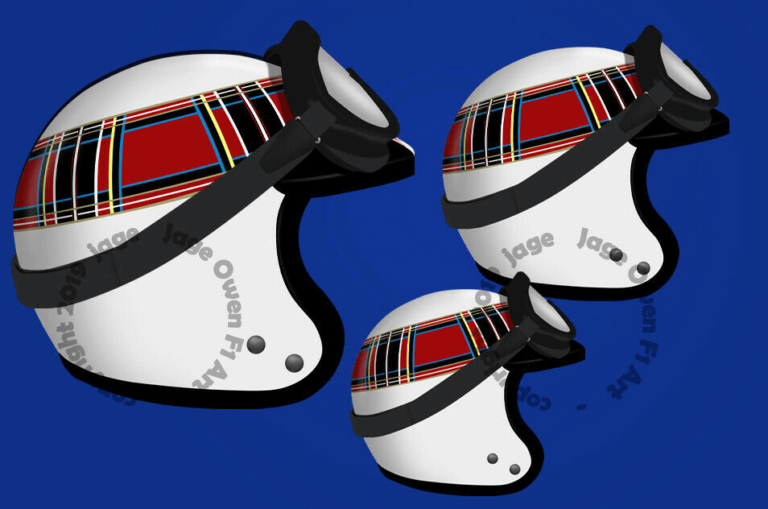 Jackie Stewart – 1960s F1 helmet with goggles – Scuderia GP